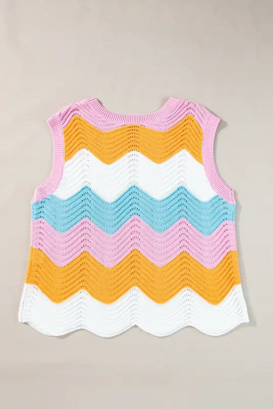 Striped scalloped hem knitted vest - sweater vests