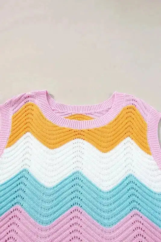 Striped Scalloped Hem Knitted Vest - Fashionfitz
