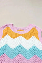 Striped Scalloped Hem Knitted Vest - Fashionfitz