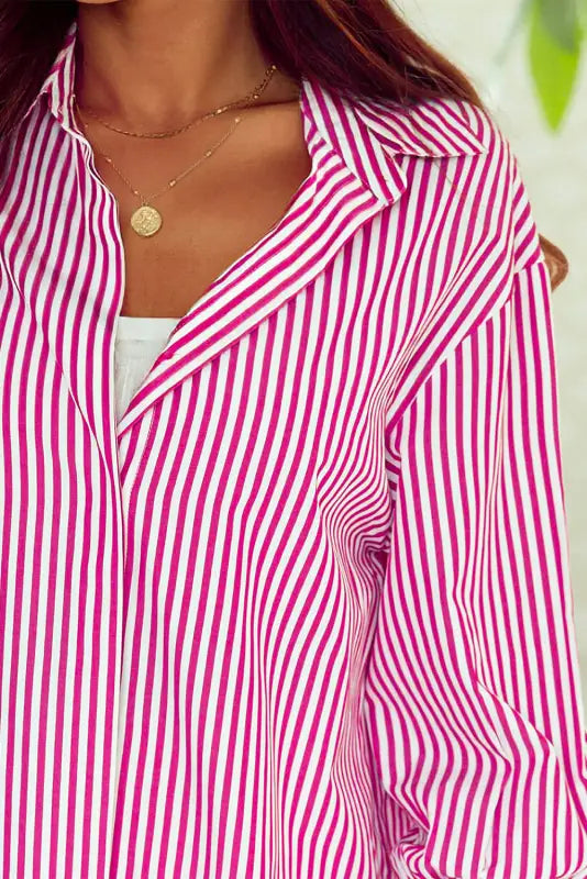 Striped bishop sleeve side slit long tail shirt - blouses & shirts