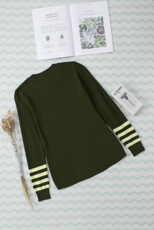 Rose striped sleeve plain knit sweater - & cardigans