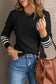 Rose striped sleeve plain knit sweater - black / s / 50% viscose + 28% polyester + 22% polyamide - & cardigans