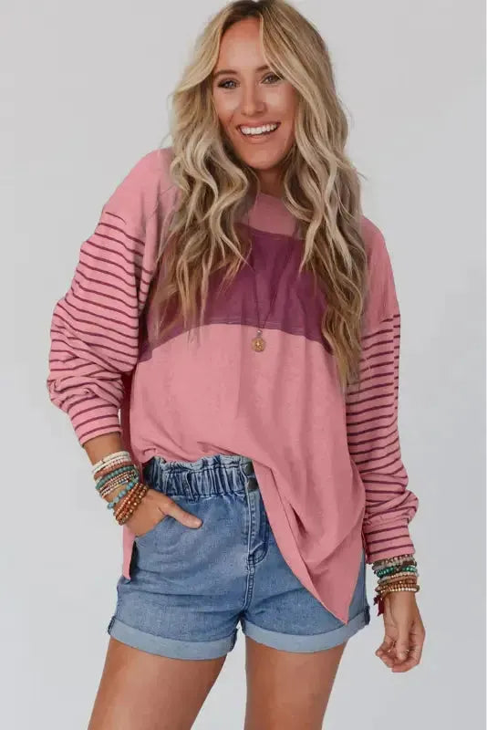Striped Slouchy Tee - Green Plus Size - Fashionfitz