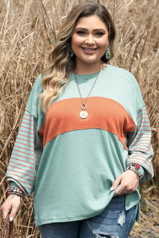 Striped Slouchy Tee - Green Plus Size - Fashionfitz