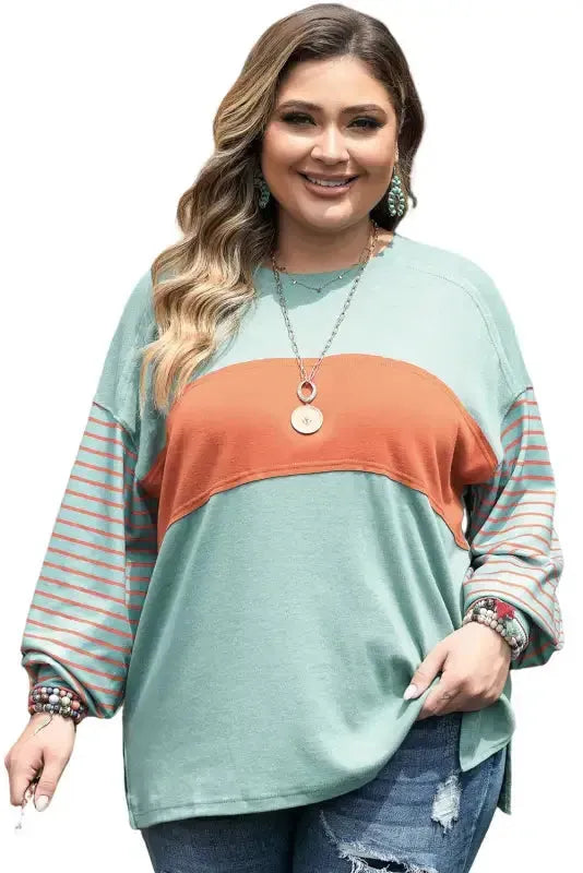 Striped Slouchy Tee - Green Plus Size - Fashionfitz