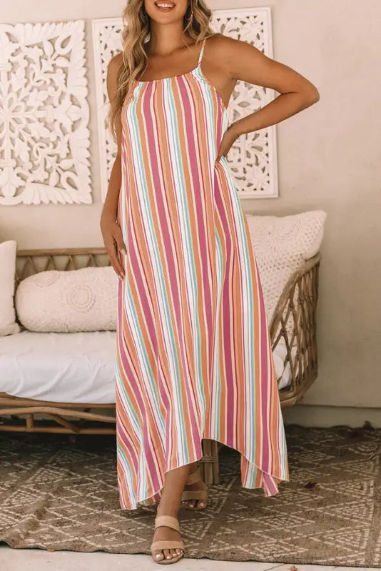 Striped smocked waist wide leg pants - bottoms