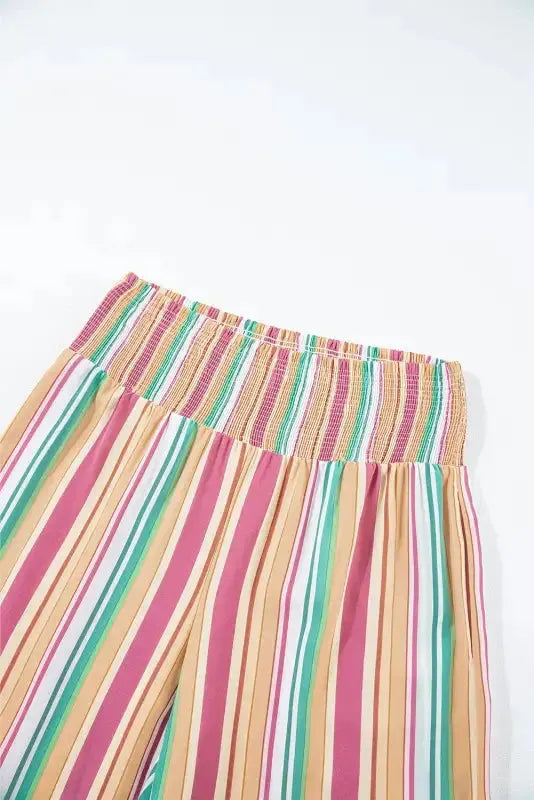 Striped Smocked Waist Wide Leg Pants - Fashionfitz