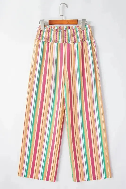 Striped Smocked Waist Wide Leg Pants - Fashionfitz