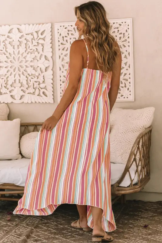 Striped smocked waist wide leg pants - bottoms