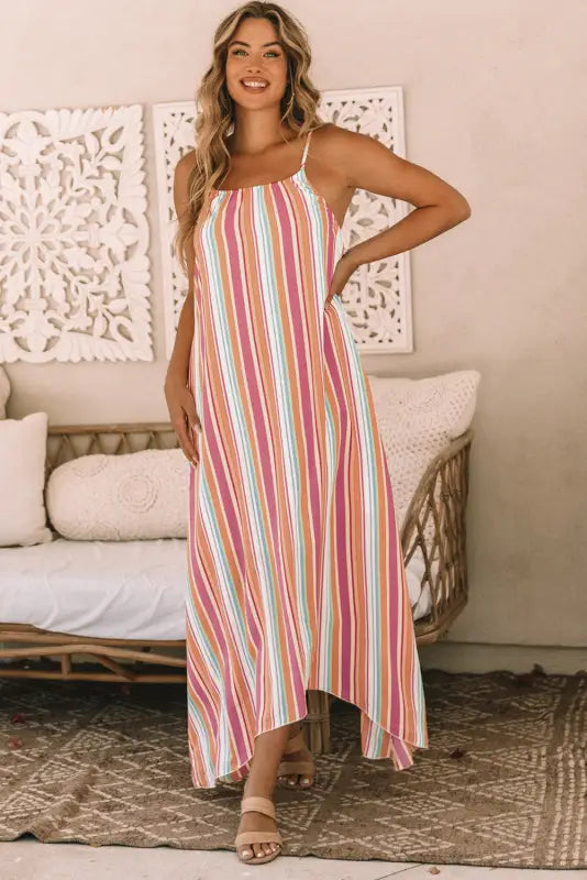 Striped smocked waist wide leg pants - bottoms