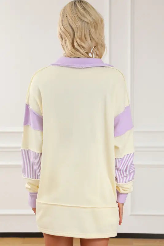 Striped split neck collared sweatshirt - sweatshirts