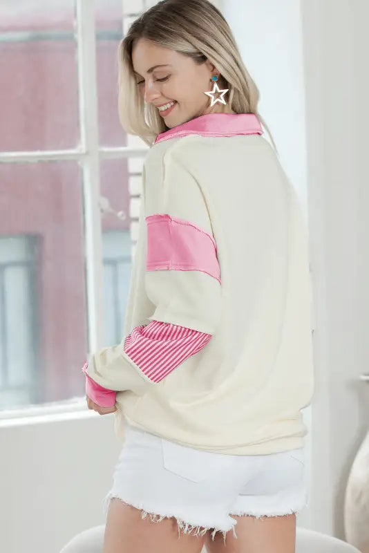 Striped split neck collared sweatshirt - sweatshirts