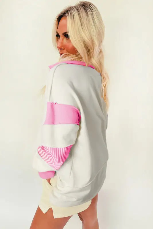 Striped split neck collared sweatshirt - sweatshirts