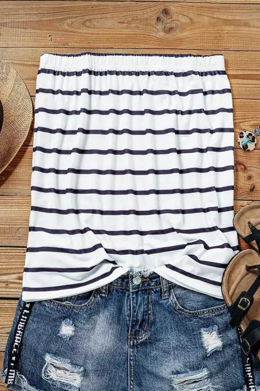 Black striped strapless bandeau tank - tops