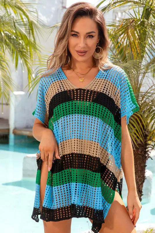 Striped tunic beach cover up - ups