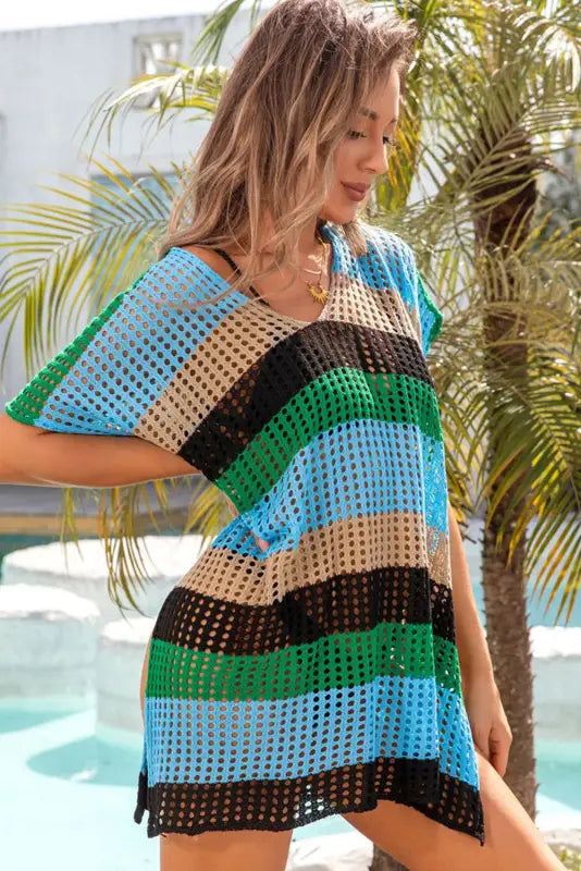 Striped tunic beach cover up - ups