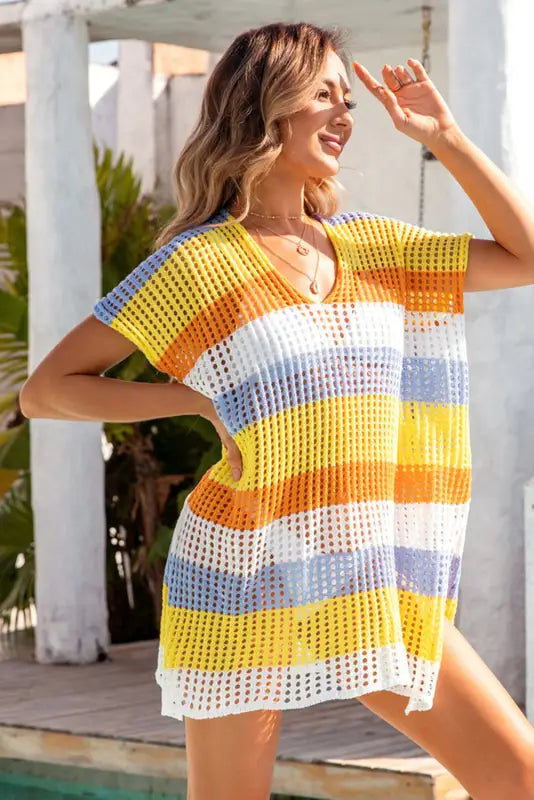 Striped tunic beach cover up - ups