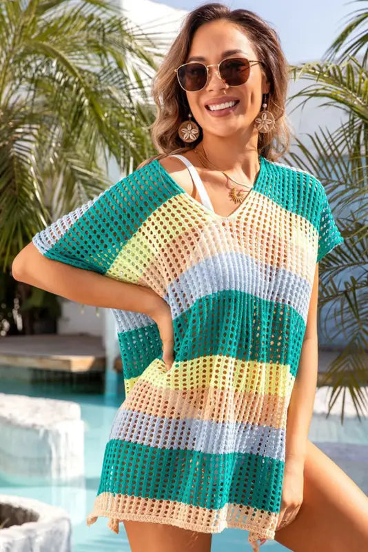 Striped tunic beach cover up - ups