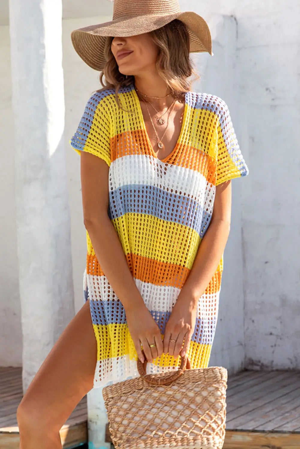 Striped tunic beach cover up - ups