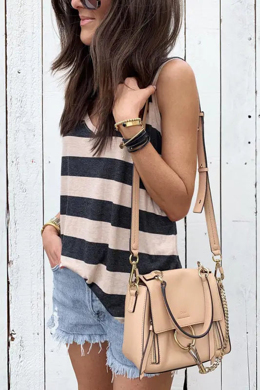 Striped v neck tank top - tops