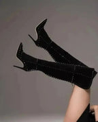 Suede High Heel Rivets Over the Knee Boots - Fashionfitz