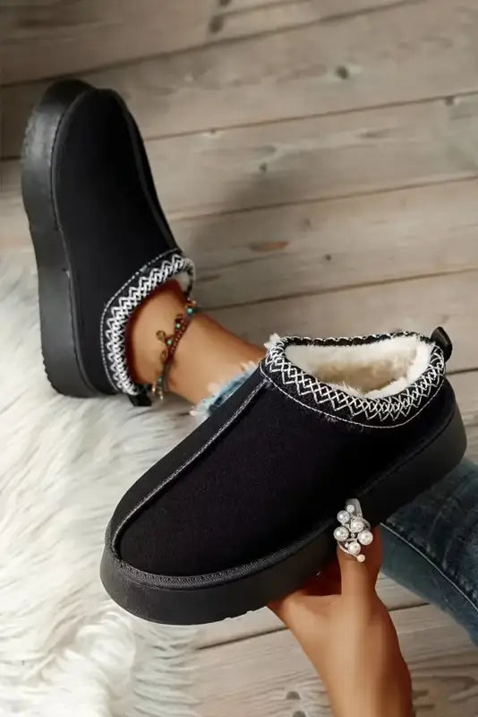 Suede plush lined snow slippers - black / 37 / 100% polyester + 100% tpr