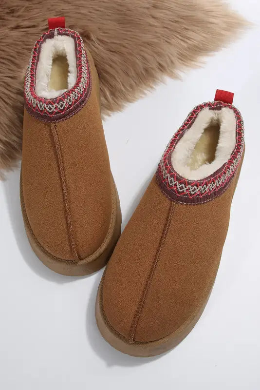 Suede plush lined snow slippers