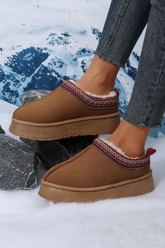 Suede plush lined snow slippers