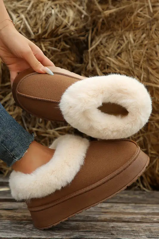 Suede plush lined snow slippers - chestnut / 37 / 100% polyester + 100% tpr