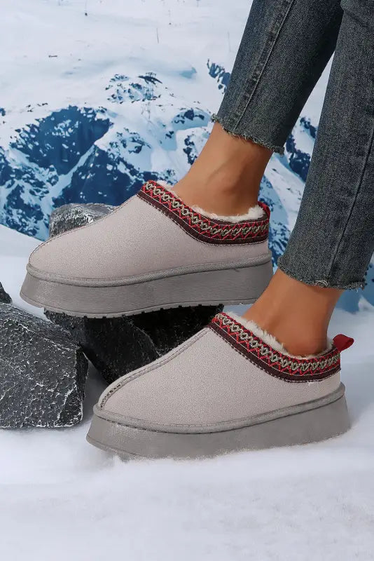 Suede plush lined snow slippers