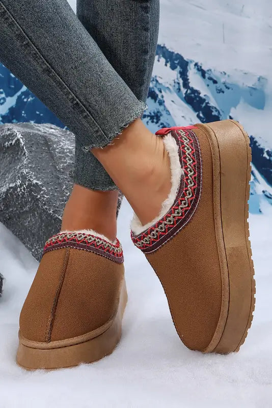 Suede plush lined snow slippers