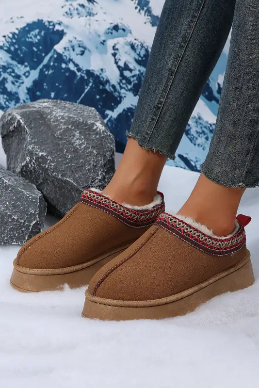 Suede plush lined snow slippers