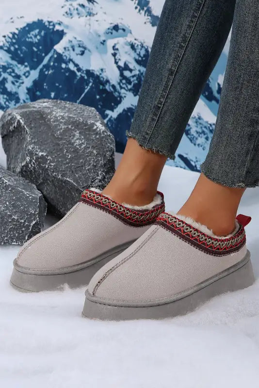 Suede plush lined snow slippers