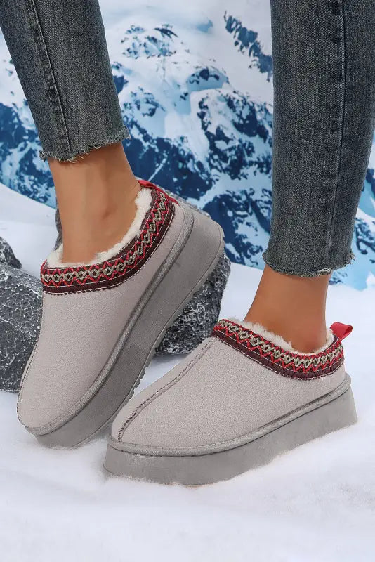 Suede plush lined snow slippers - gray / 37 / 100% polyester + 100% tpr