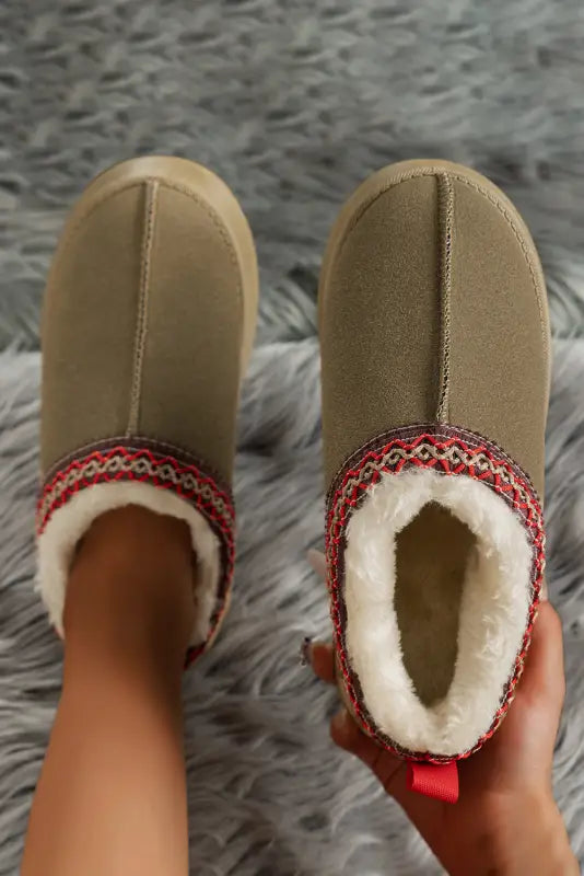 Suede plush lined snow slippers - sage green / 37 / 100% polyester + 100% tpr