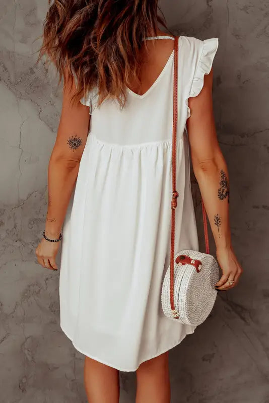 Summer beach floral sleeveless v neck mini dress - white / xl / 95% polyester + 5% spandex - dresses