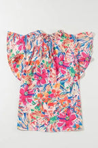 Summer Blouse - Floral Ruffled Sleeve V Neck - Fashionfitz