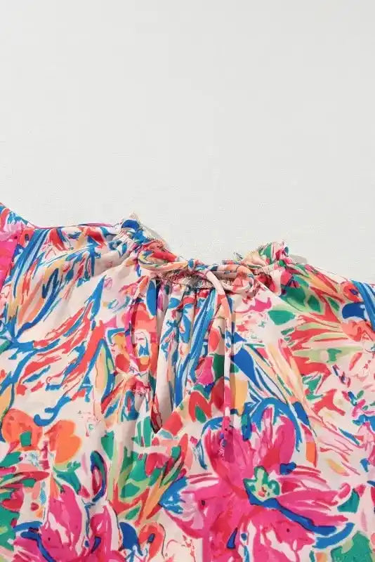 Summer Blouse - Floral Ruffled Sleeve V Neck - Fashionfitz