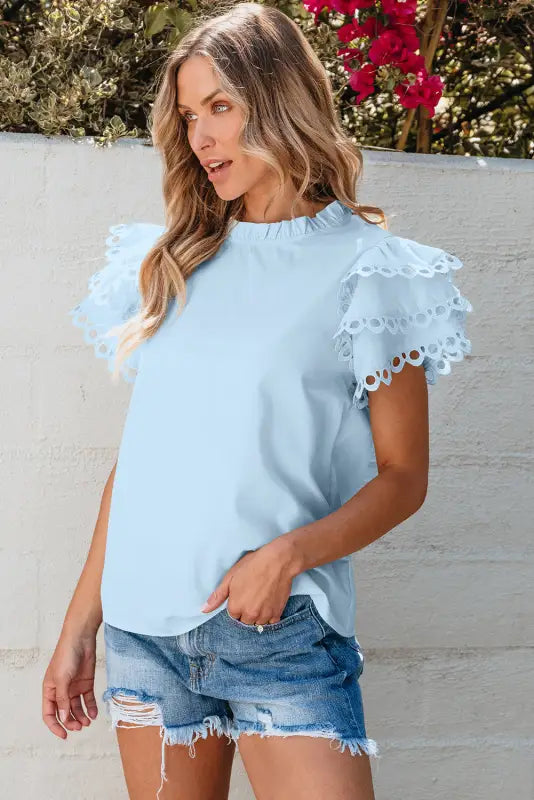 Summer blouse - mint green layered cap sleeve frilled neck - tops/blouses & shirts