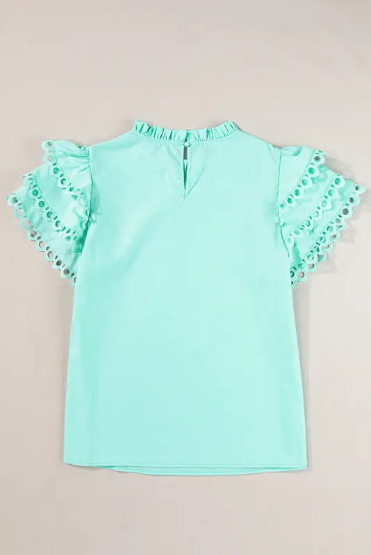 Summer blouse - mint green layered cap sleeve frilled neck - tops/blouses & shirts