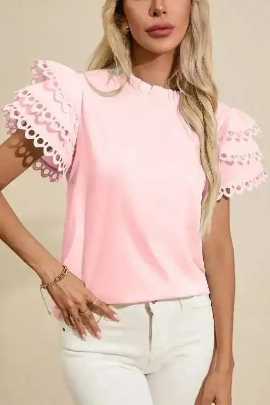 Summer Blouse - Mint Green Layered Cap Sleeve Frilled Neck - Fashionfitz