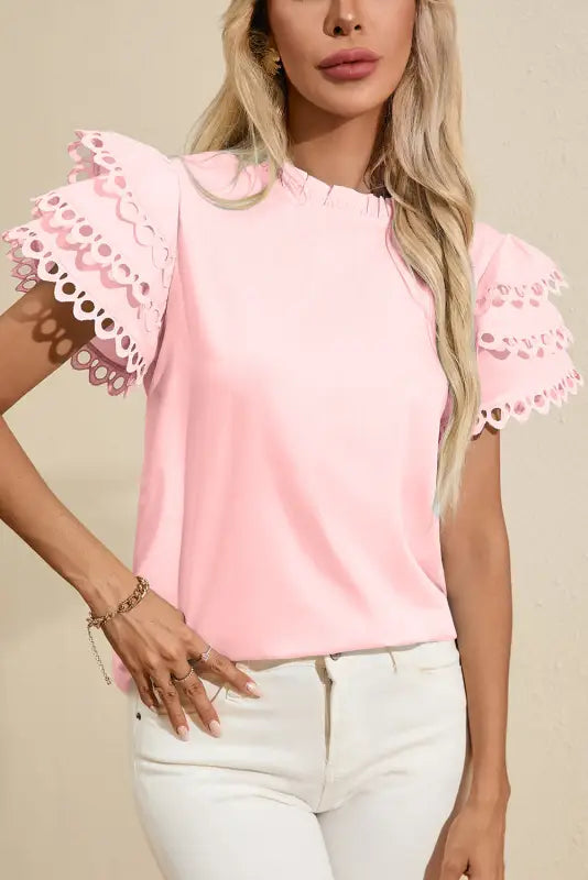 Summer blouse - mint green layered cap sleeve frilled neck - tops/blouses & shirts