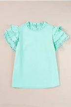Summer Blouse - Mint Green Layered Cap Sleeve Frilled Neck - Fashionfitz