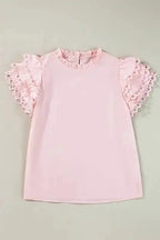 Summer Blouse - Mint Green Layered Cap Sleeve Frilled Neck - Fashionfitz