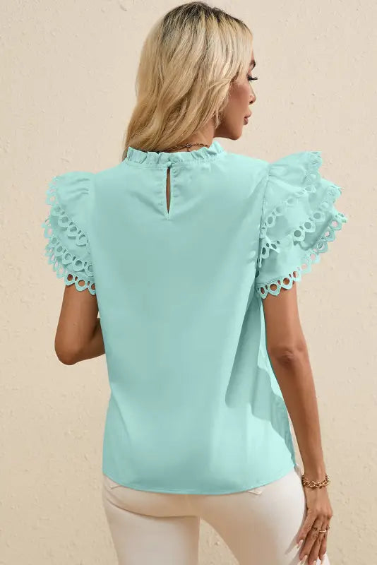 Summer blouse - mint green layered cap sleeve frilled neck - tops/blouses & shirts