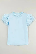 Summer Blouse - Mint Green Layered Cap Sleeve Frilled Neck - Fashionfitz