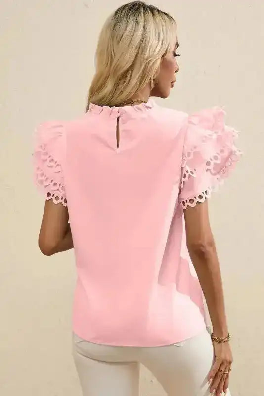 Summer Blouse - Mint Green Layered Cap Sleeve Frilled Neck - Fashionfitz