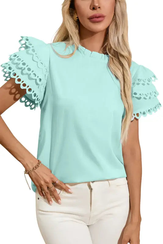 Summer blouse - mint green layered cap sleeve frilled neck - tops/blouses & shirts