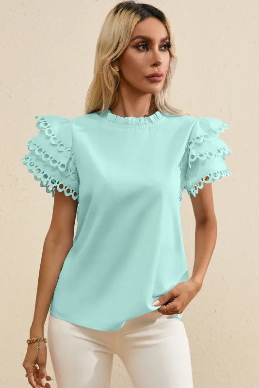 Summer blouse - mint green layered cap sleeve frilled neck - tops/blouses & shirts