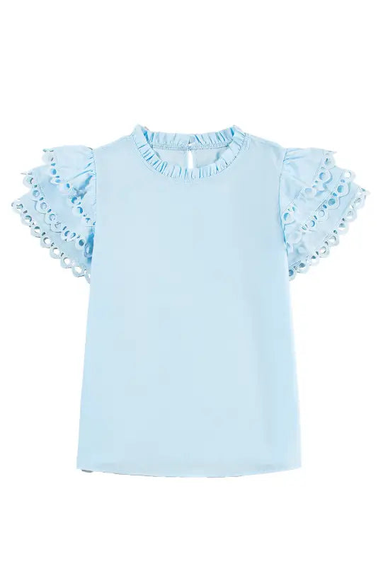 Summer blouse - mint green layered cap sleeve frilled neck - tops/blouses & shirts